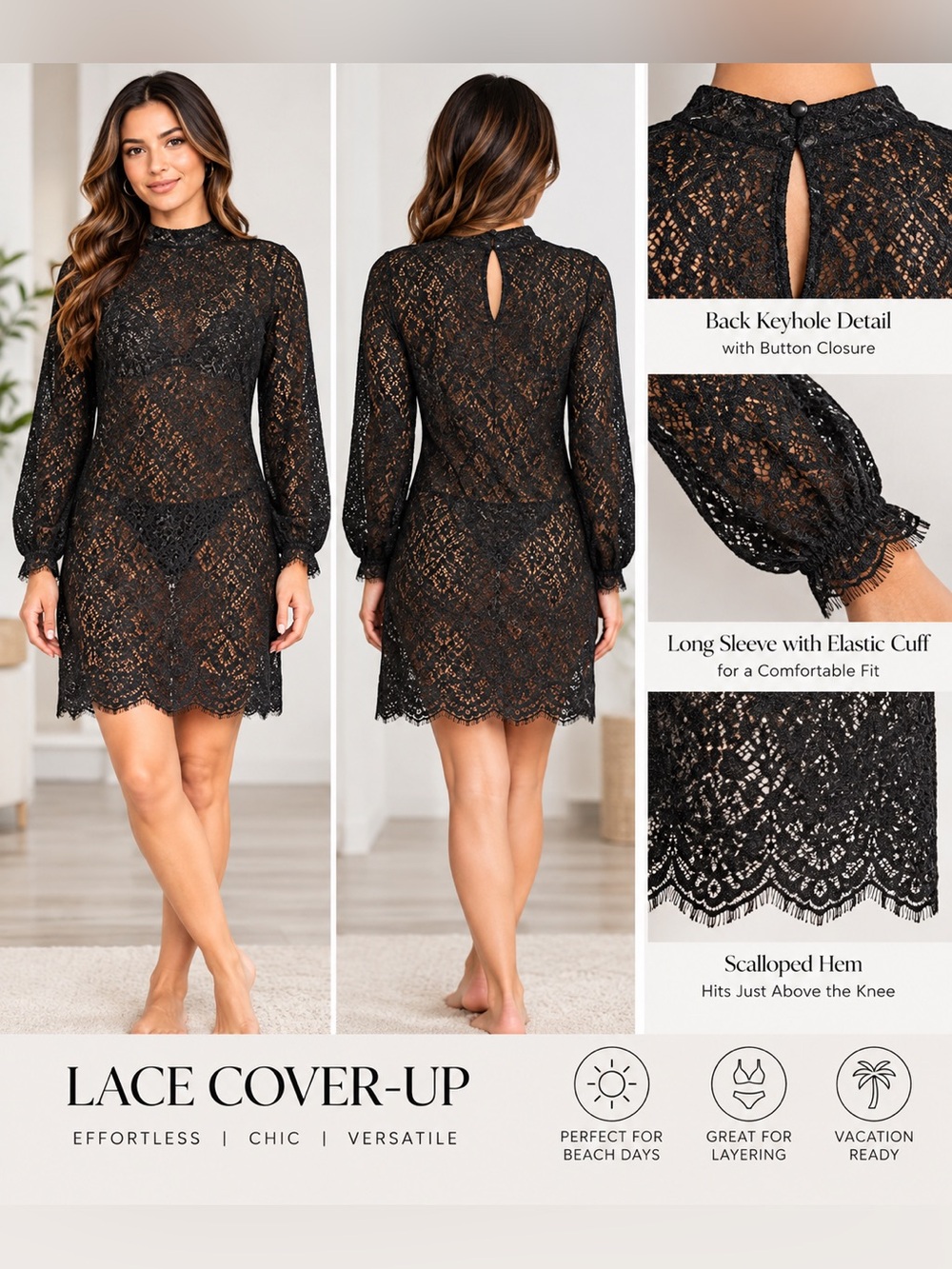FOREVER 21 LACE COVER UP/DRESS - BLACL SIZE 1X (NEW WITH TAGS) A35